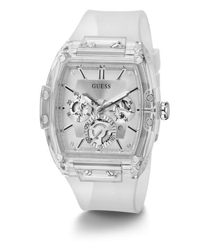 Guess Phoenix GW0203G1 Men's Multi-Function Watch – Silver Dial & Clear Rubber Strap