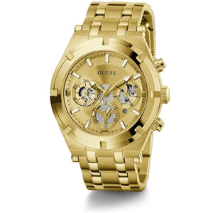 Guess GW0260G4 Continental gold tone watch right side with crown and pushers