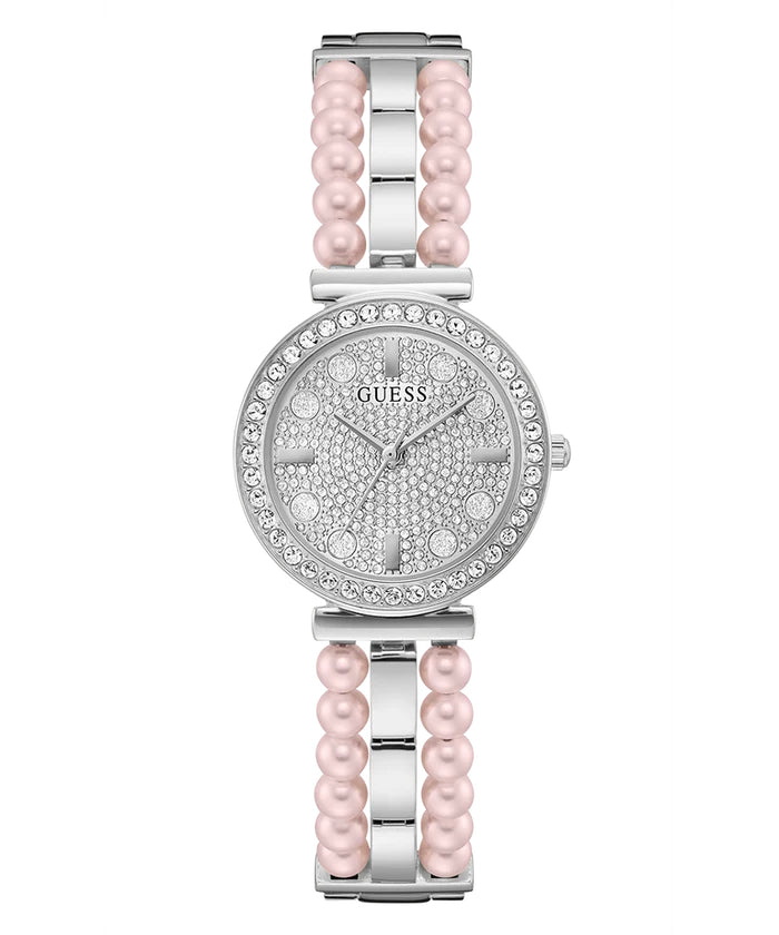 Guess Gala GW0531L1 Women's Watch – Pavé Crystal Dial & Silver Pearl Bracelet