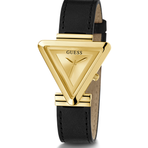Guess GW0548L3 women's watch - champagne dial black leather strap, front view