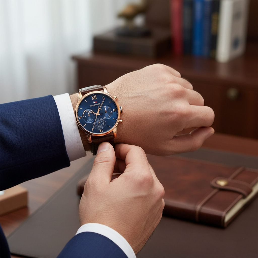 Tommy Hilfiger Sullivan 1791933 Men’s Blue Dial Brown Leather Multi-Function Watch - Luxury Hub Store