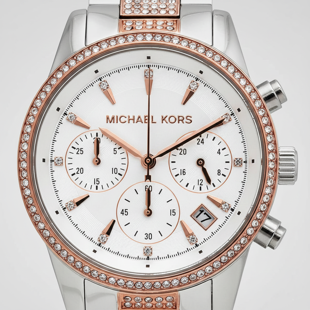 Michael Kors MK6651 Ritz Women’s Silver Dial Two-Tone Stainless Steel Chronograph Watch - Luxury Hub Store