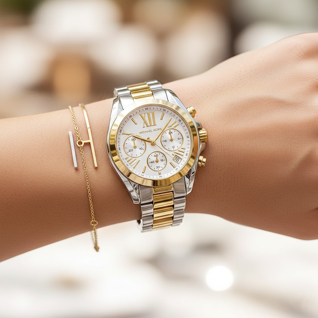 Michael Kors Bradshaw MK5912 Women’s Silver & Gold Stainless Steel Multi-Function Watch - Luxury Hub Store