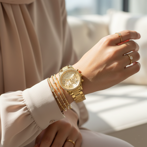Michael Kors MK6597 Ritz Women’s Gold Dial Gold Stainless Steel Chronograph Watch - Luxury Hub Store