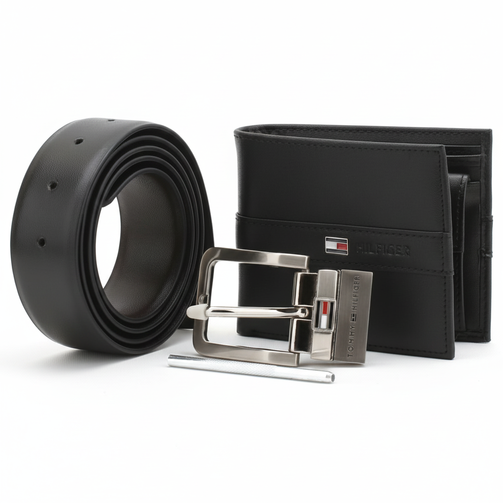 Tommy Hilfiger Men’s Leather Wallet & Belt Gift Set – Black