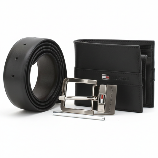 Tommy Hilfiger Men’s Leather Wallet & Belt Gift Set – Black