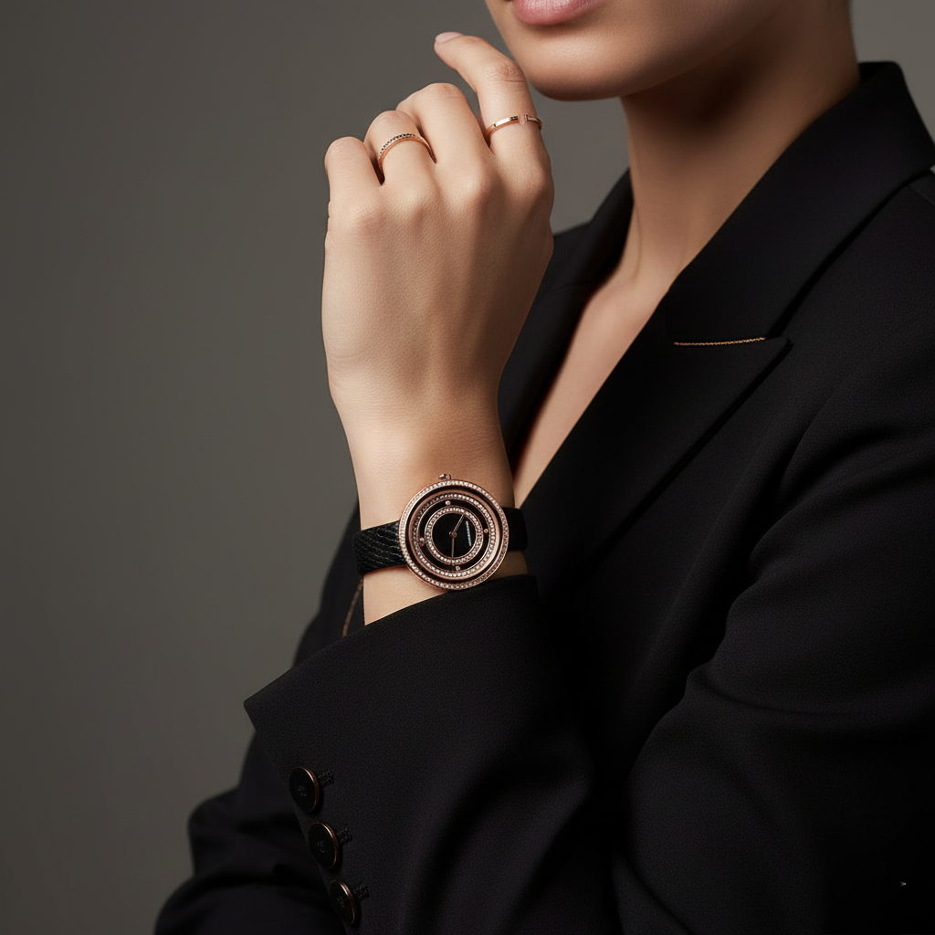 Emporio Armani AR11493 Women’s Black Dial Rose Gold Leather Rosa Watch - Luxury Hub Store