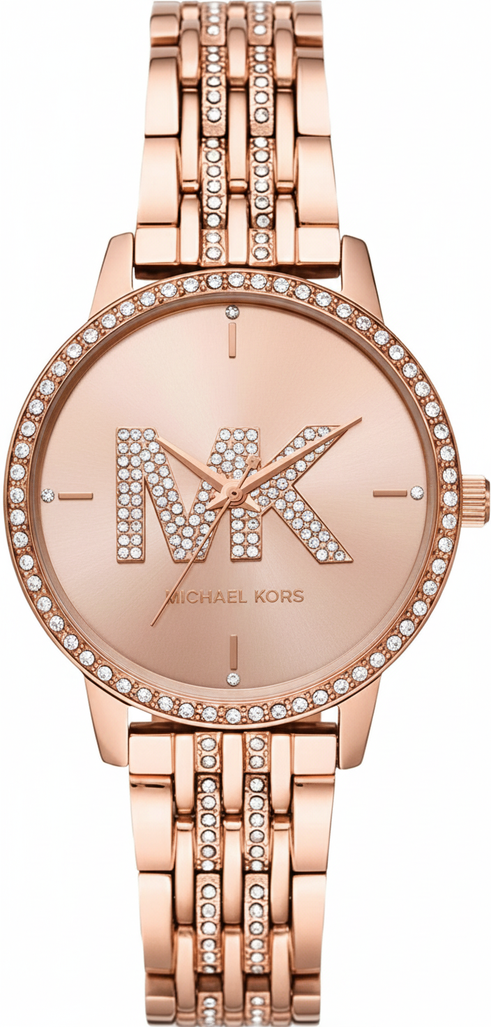 Michael Kors MK4372 Women’s Rose Gold Dial Rose Gold Stainless Steel Crystal MK Logo Watch - Luxury Hub Store