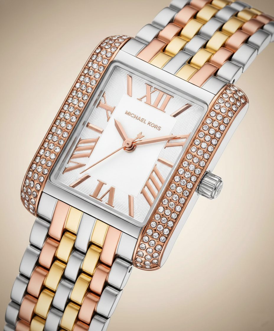 Michael Kors Emery Three-Tone MK4744 Women’s Silver, Gold & Rose Gold Stainless Steel Watch - Luxury Hub Store