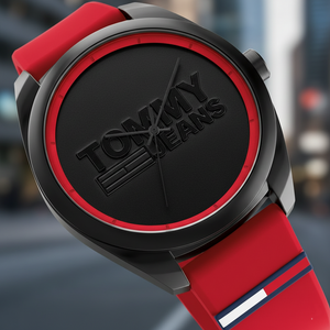 Tommy Jeans San Diego 1791929 Men’s Black Dial Red Silicone Casual Watch - Luxury Hub Store