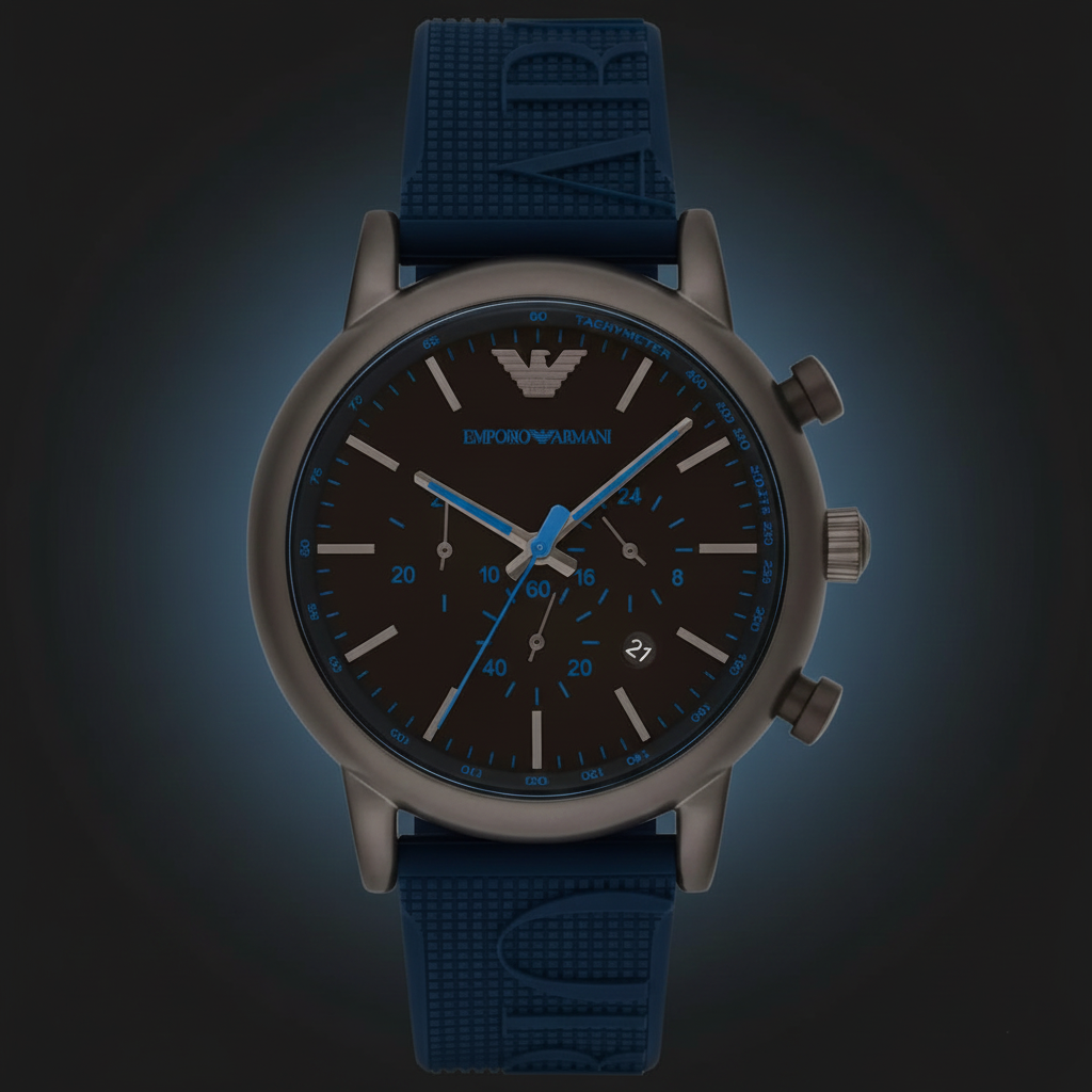 Emporio Armani AR11023 Men’s Black Dial Blue Silicone Strap Chronograph Watch - Luxury Hub Store