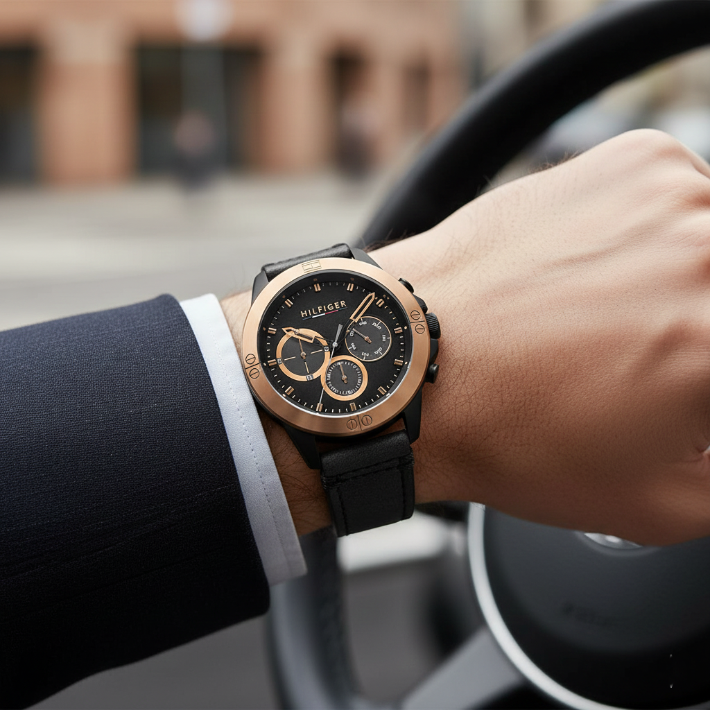 Tommy Hilfiger Harley 1791893 Men’s Black Dial Black Leather Multi-Function Watch