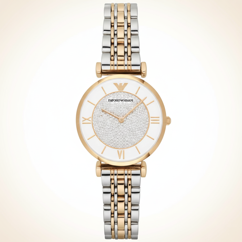 Emporio Armani AR8031 Women’s Crystal Dial Two-Tone Stainless Steel Gianni T-Bar Watch - Luxury Hub Store