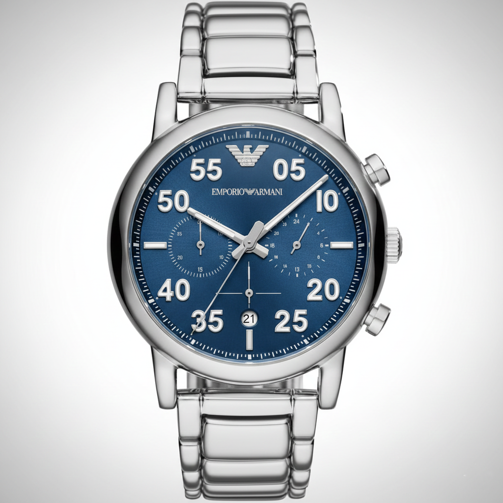 Emporio Armani AR11132 Men’s Blue Dial Stainless Steel Luigi Chronograph Watch - Luxury Hub Store