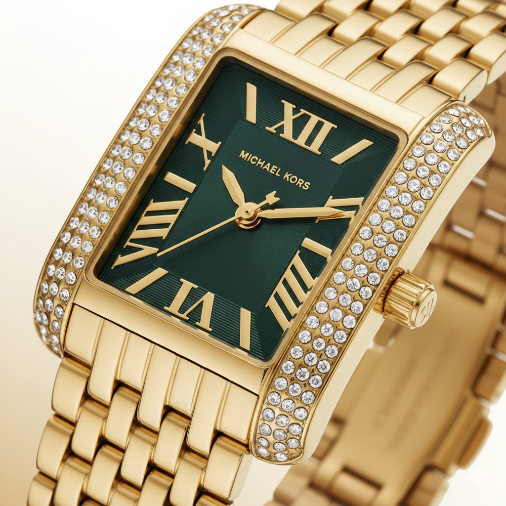 Michael Kors Emery Three MK4742 Women’s Gold Green Dial Stainless Steel Watch - Luxury Hub Store
