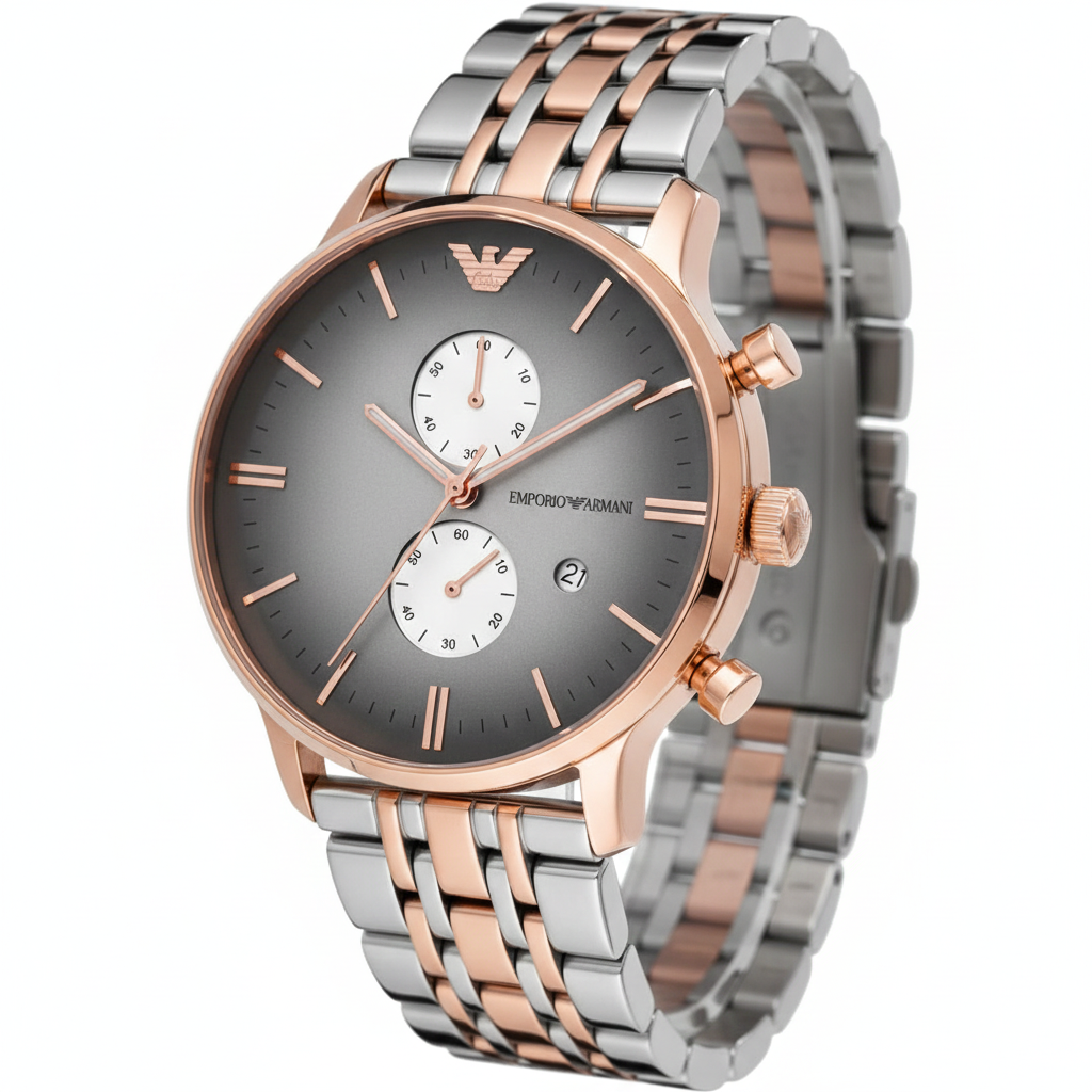 Emporio Armani AR1721 Men’s Grey Dial Two-Tone Stainless Steel Chronograph Watch - Luxury Hub Store
