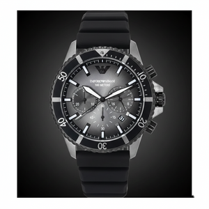 Emporio Armani AR11515 Men’s Black Dial Silicone Strap Diver Chronograph Watch - Luxury Hub Store