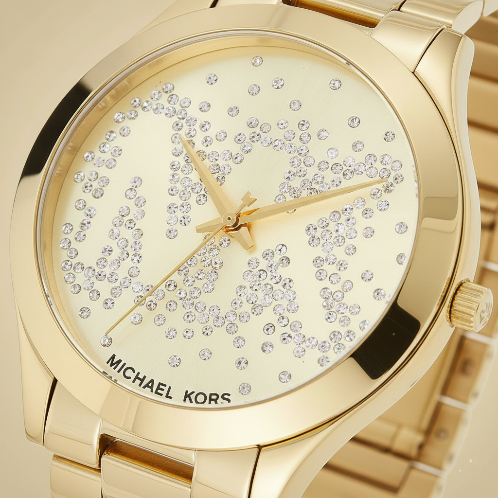 Michael Kors MK3590 Runway Slim Women’s Gold Crystal Dial Stainless Steel Watch - Luxury Hub Store