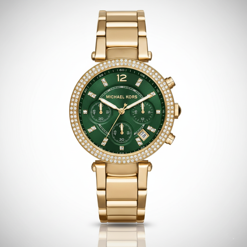 Michael Kors MK6263 Parker Women’s Green Dial Gold Chronograph Watch - Luxury Hub Store