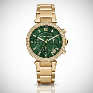 Michael Kors MK6263 Parker Women’s Green Dial Gold Chronograph Watch - Luxury Hub Store