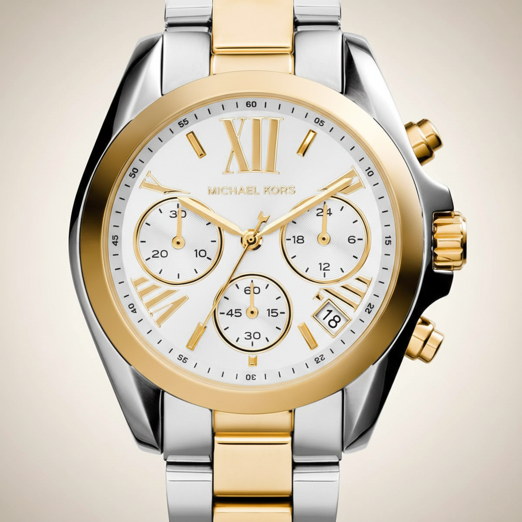 Michael Kors MK5974 Bradshaw Women’s White Dial Two-Tone Stainless Steel Chronograph Watch - Luxury Hub Store