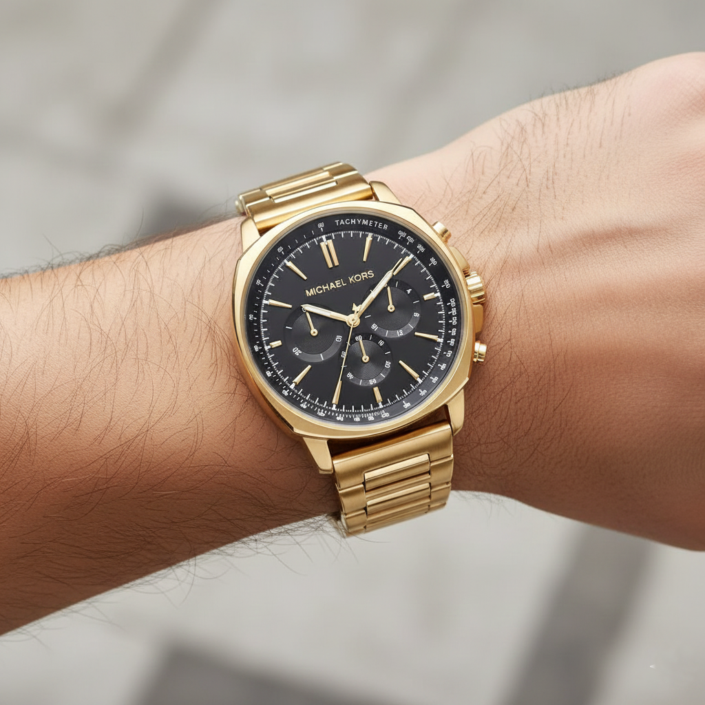 Michael Kors MK8969 Men’s Black Dial Gold Stainless Steel Sullivan Chronograph Watch - Luxury Hub Store