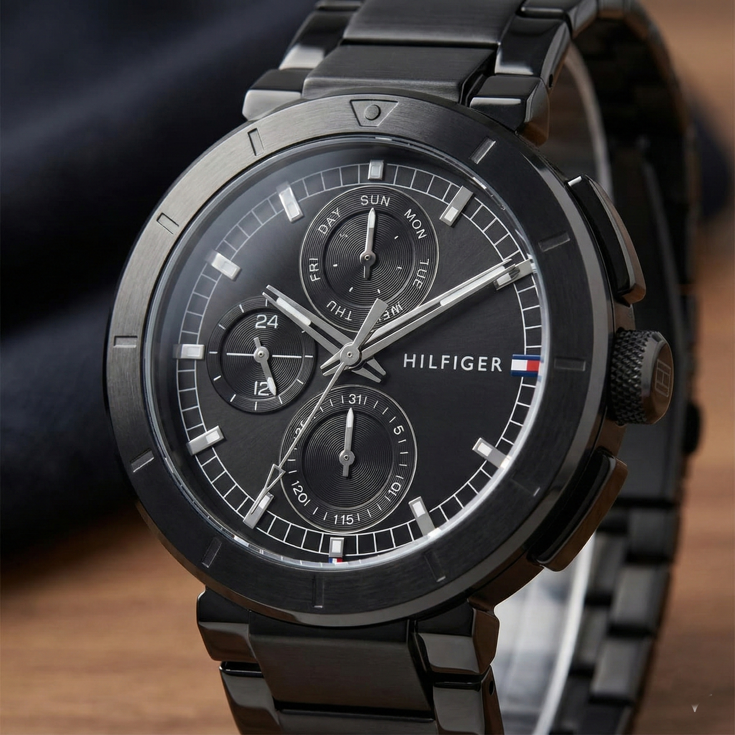 Tommy Hilfiger 1792119Men’s Multi-Function Watch – Black Dial & Black Stainless-Steel Bracelet