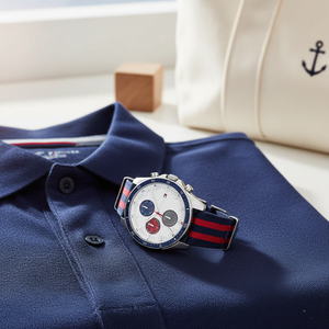 Tommy Hilfiger Men's Multi-Function Watch – Model 1792035 – White Dial with Navy & Red Fabric Strap - Luxury Hub Store