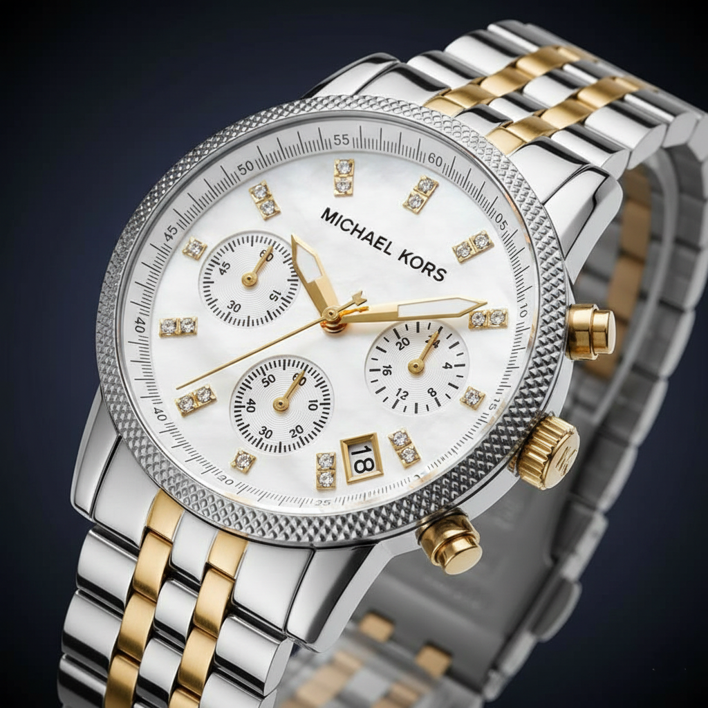 Michael Kors Ritz MK5057 Women’s Silver & Gold Stainless Steel Multi-Function Watch - Luxury Hub Store