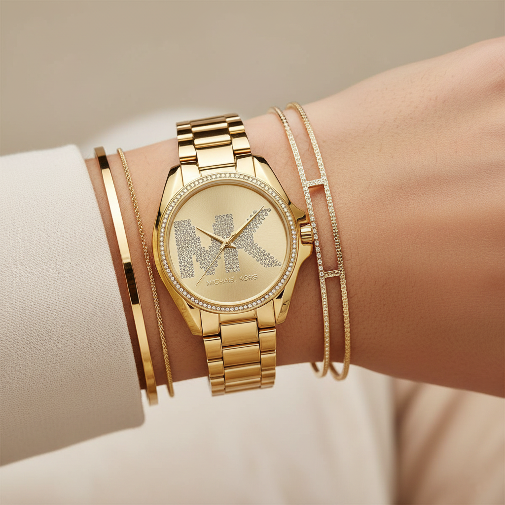 Michael Kors MK6555 Women’s Gold Dial Gold Stainless Steel Crystal Logo Watch - Luxury Hub Store