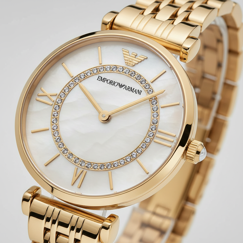 Emporio Armani AR1907 Women’s Mother of Pearl Dial Gold Stainless Steel Gianni T-Bar Watch - Luxury Hub Store