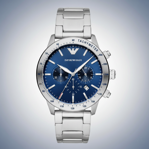 Emporio Armani AR11306 Men’s Blue Dial Silver Stainless Steel Chronograph Watch - Luxury Hub Store