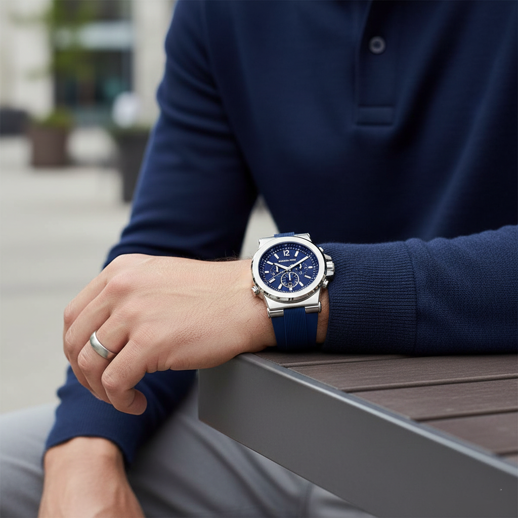 Michael Kors MK8303 Men’s Navy Blue Dial Blue Rubber Strap Chronograph Watch - Luxury Hub Store