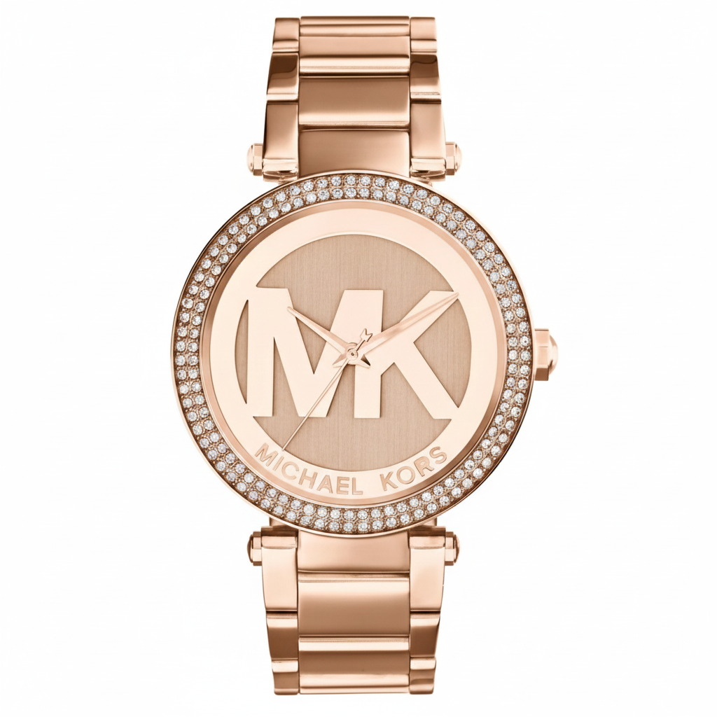 Michael Kors MK5865 Women’s Rose Gold Dial Rose Gold Stainless Steel Crystal MK Logo Watch - Luxury Hub Store