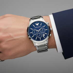 Emporio Armani AR2448 Men’s Blue Dial Stainless Steel Renato Chronograph Watch - Luxury Hub Store