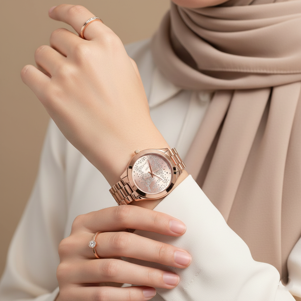 Michael Kors MK3591 Slim Runway Women’s Rose Gold Crystal Dial Stainless Steel Watch - Luxury Hub Store