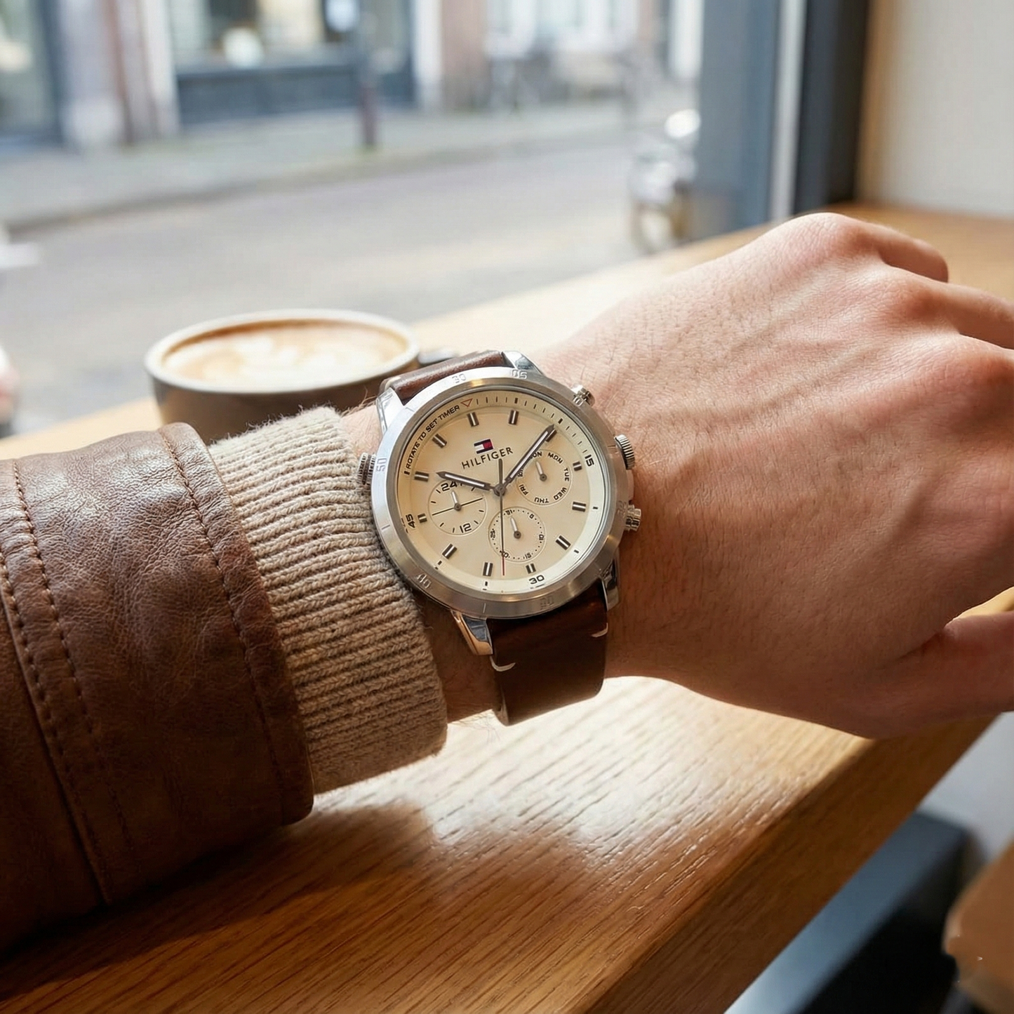 Tommy Hilfiger 1792102 Men’s Multi-Function Watch – Beige Dial & Brown Leather Strap