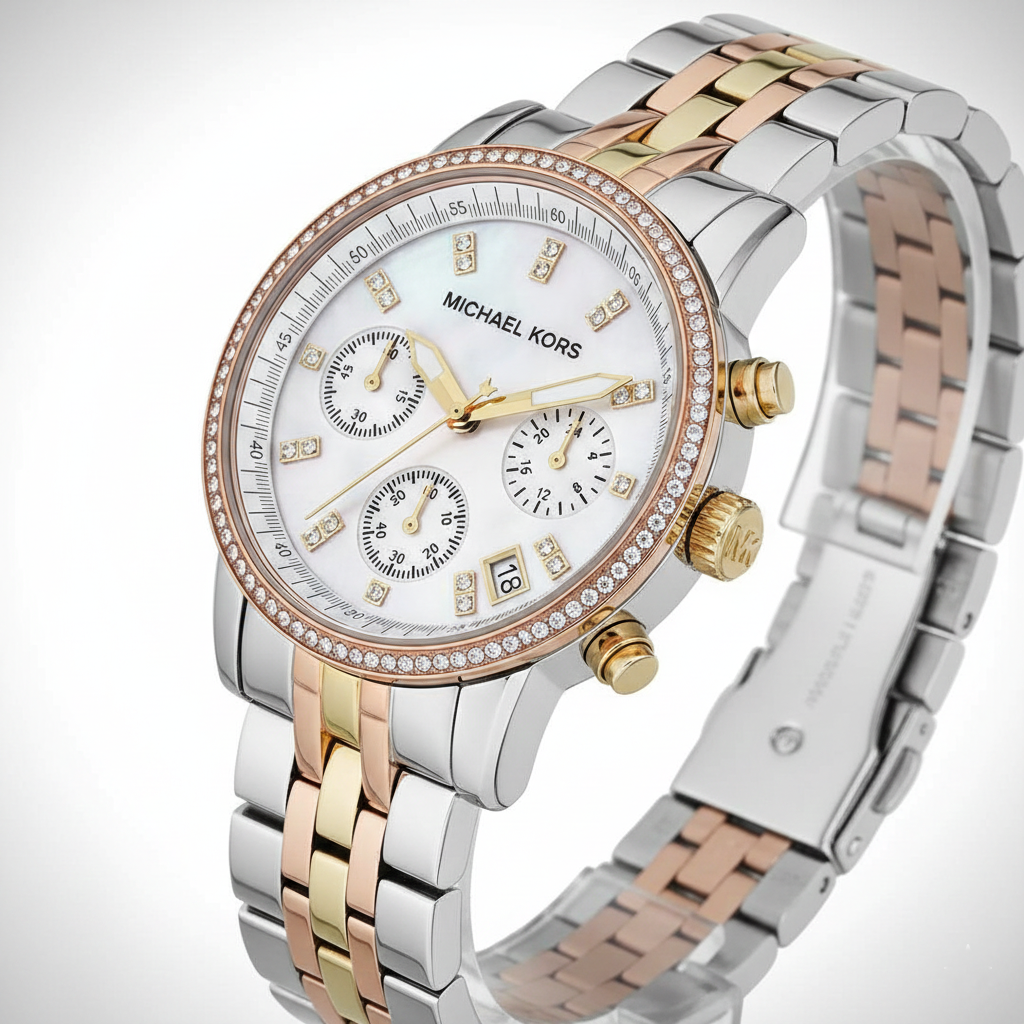 Michael Kors MK5650 Ritz Women’s Mother of Pearl Dial Two-Tone Chronograph Watch - Luxury Hub Store