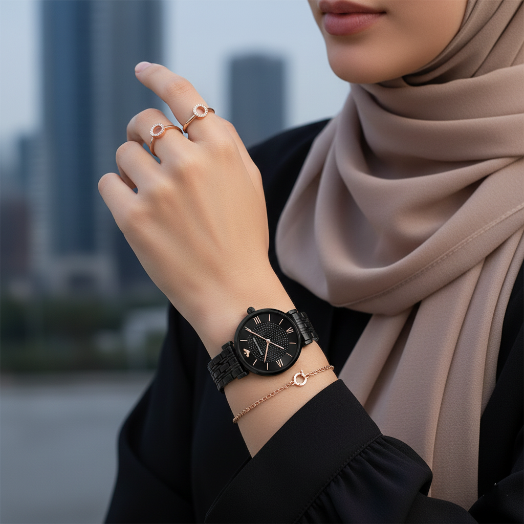 Emporio Armani AR11245 Women’s Black Dial Rose Gold Gianni T-Bar Watch - Luxury Hub Store