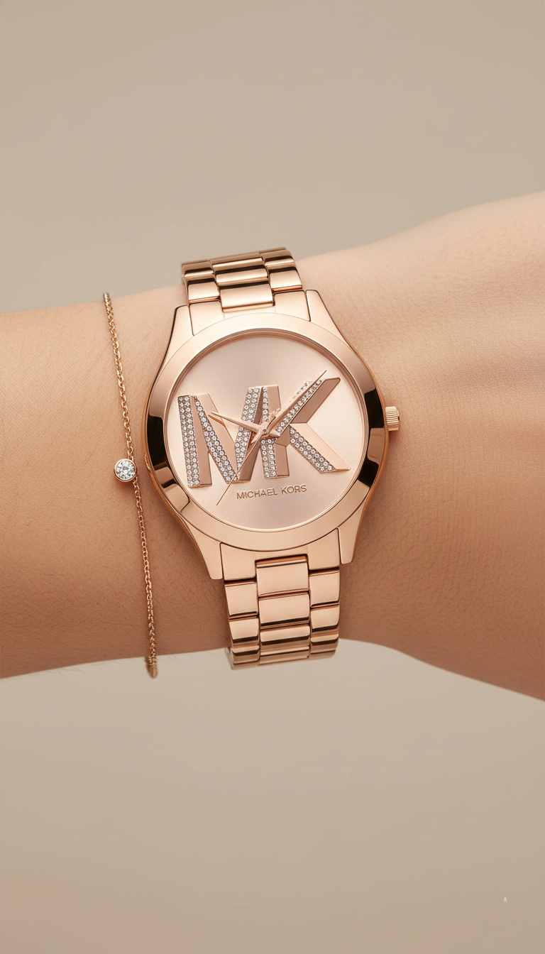 Michael Kors MK4733 Women’s Rose Gold Dial Stainless Steel Crystal Logo Watch - Luxury Hub Store