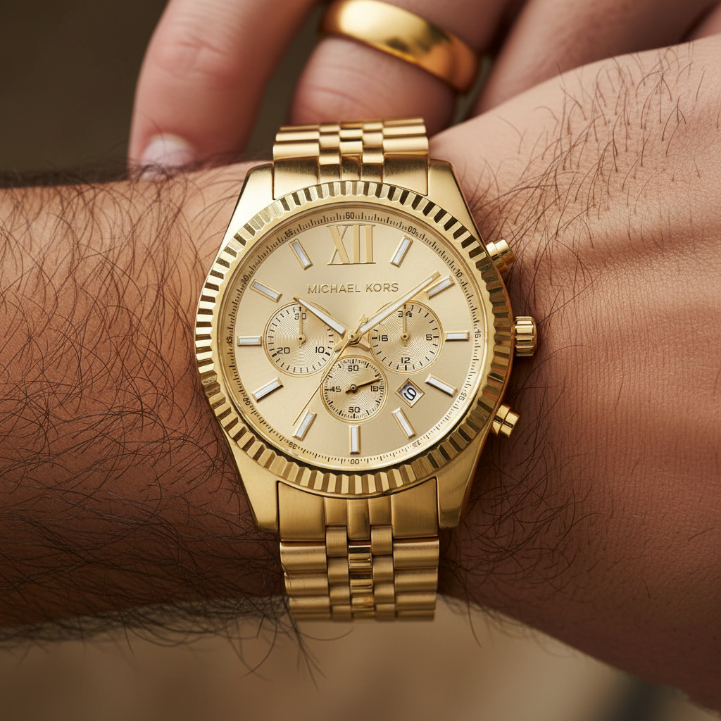 Michael Kors MK8281 Men’s Gold Dial Gold Stainless Steel Chronograph Watch - Luxury Hub Store