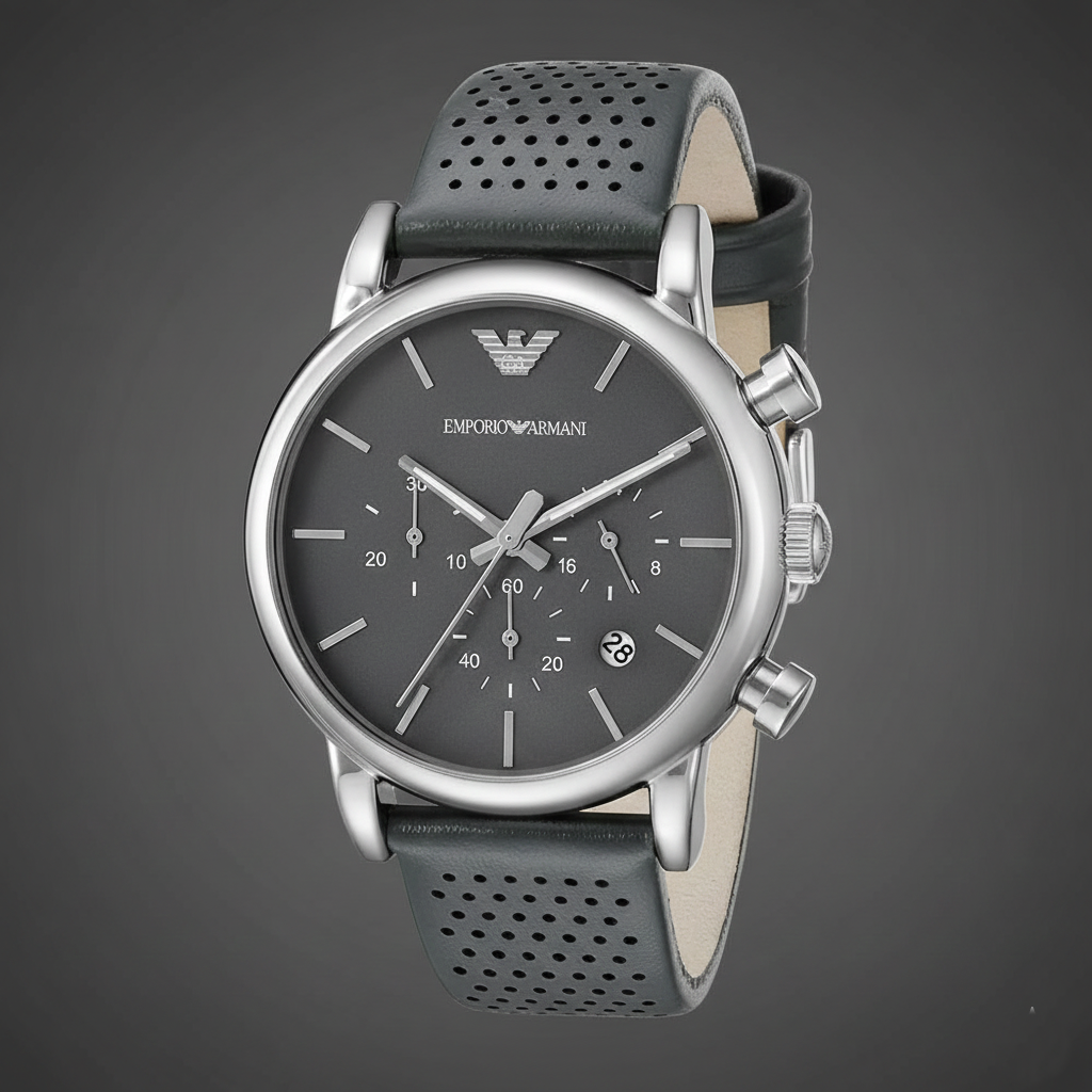Emporio Armani AR1735 Men’s Grey Dial Grey Leather Chronograph Watch - Luxury Hub Store