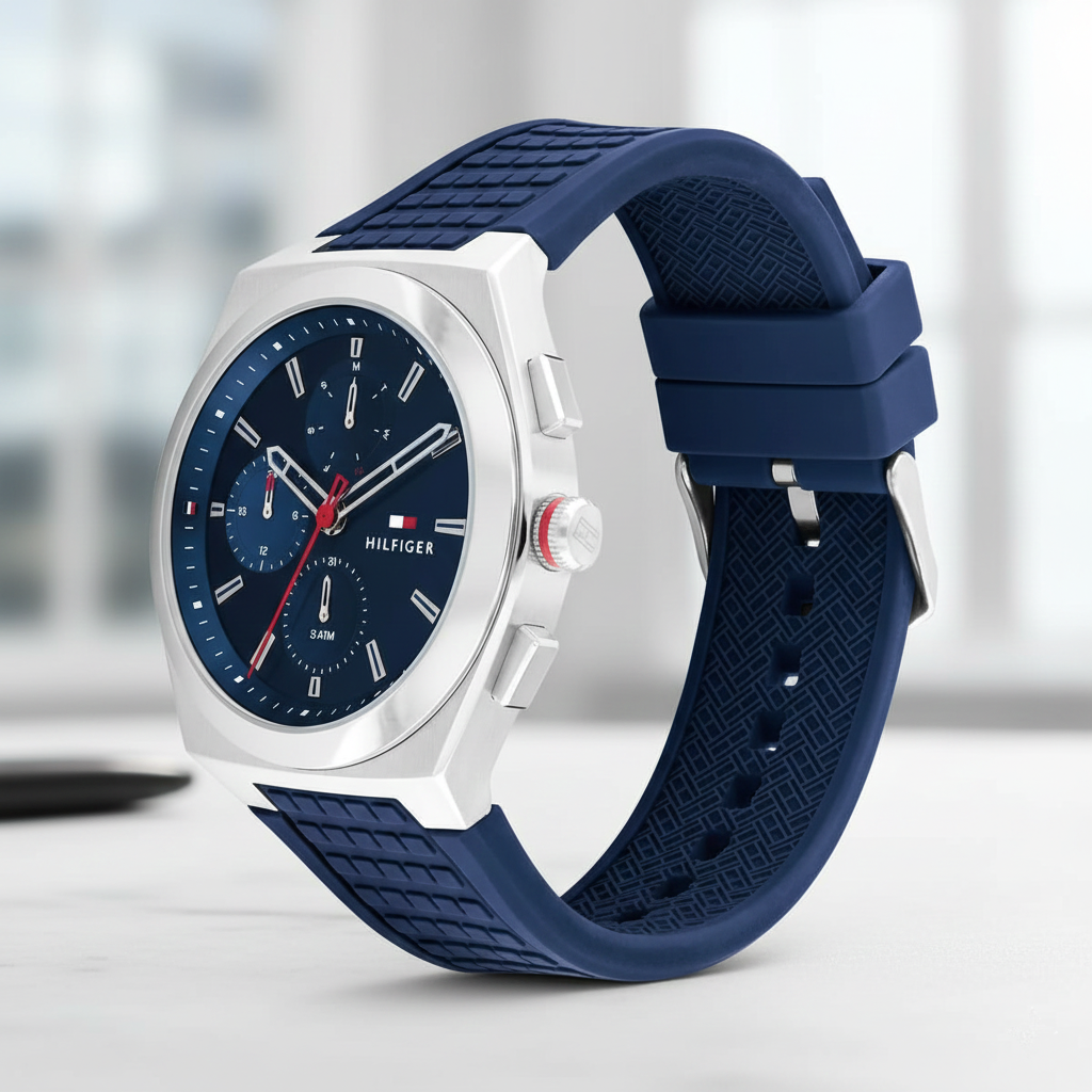 Tommy Hilfiger Connor 1791899 Men’s Blue Dial Blue Silicone Multi-Function Watch - Luxury Hub Store
