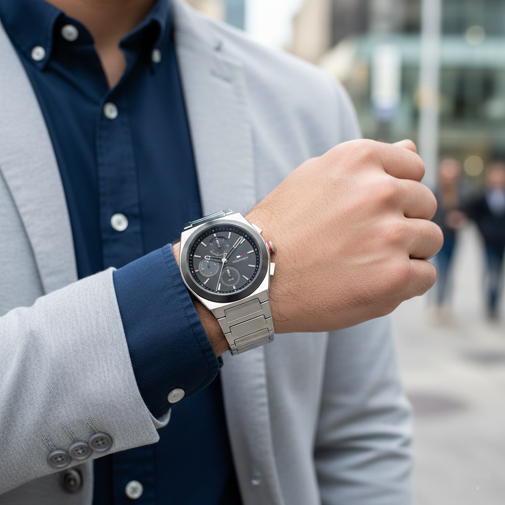 Tommy Hilfiger Connor 1791897 Men’s Black Dial Silver Metal Multi-Function Watch