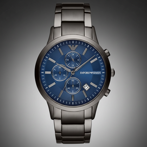Emporio Armani AR11215 Men’s Blue Dial Gunmetal Stainless Steel Renato Watch - Luxury Hub Store