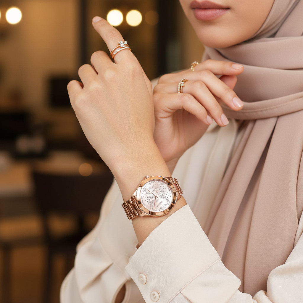 Michael Kors MK3591 Slim Runway Women’s Rose Gold Crystal Dial Stainless Steel Watch - Luxury Hub Store