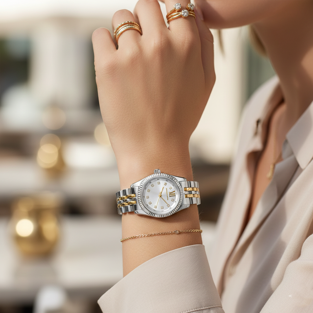 Michael Kors Lexington MK4740 Women’s Silver & Gold Dial Stainless Steel Watch - Luxury Hub Store