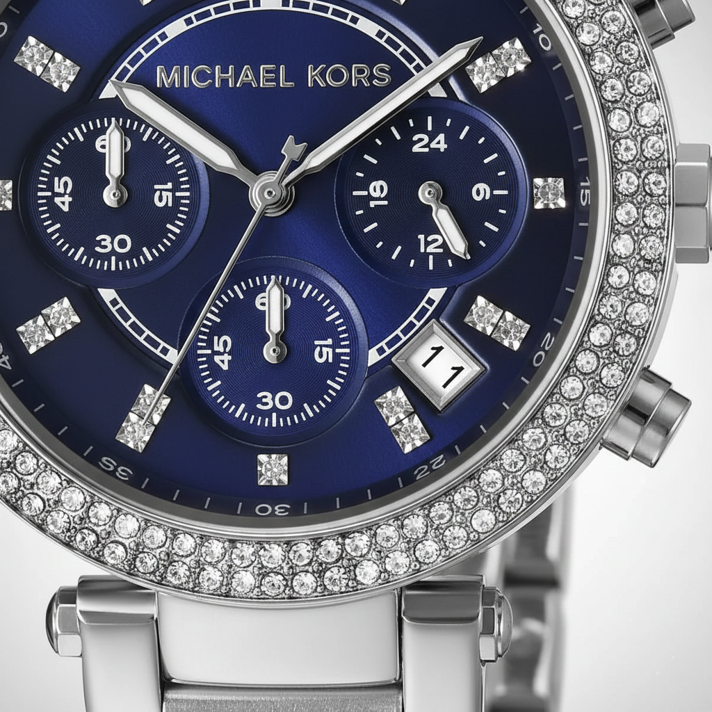 Michael Kors MK6117 Parker Women’s Blue Dial Silver Stainless Steel Chronograph Watch - Luxury Hub Store
