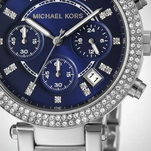 Michael Kors MK6117 Parker Women’s Blue Dial Silver Stainless Steel Chronograph Watch - Luxury Hub Store