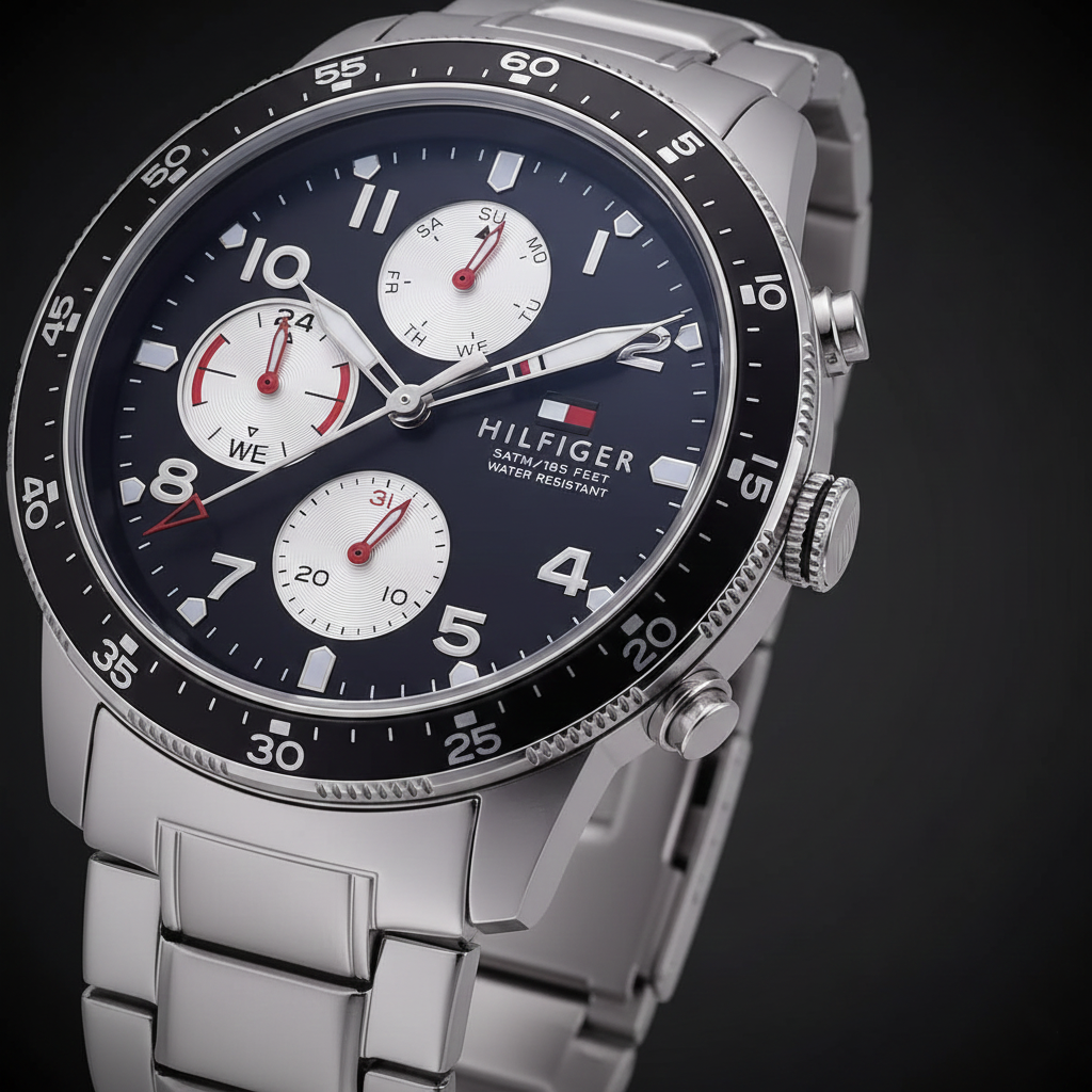 Tommy Hilfiger Jimmy 1791950 Men’s Black Dial Silver Stainless Steel Multi-Function Watch